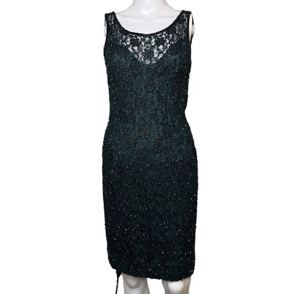 Y2K Beaded Lace Deep Green Carmen Marc Valvo Cocktail Dress W/ Jacket Size 4 - Picture 1 of 6